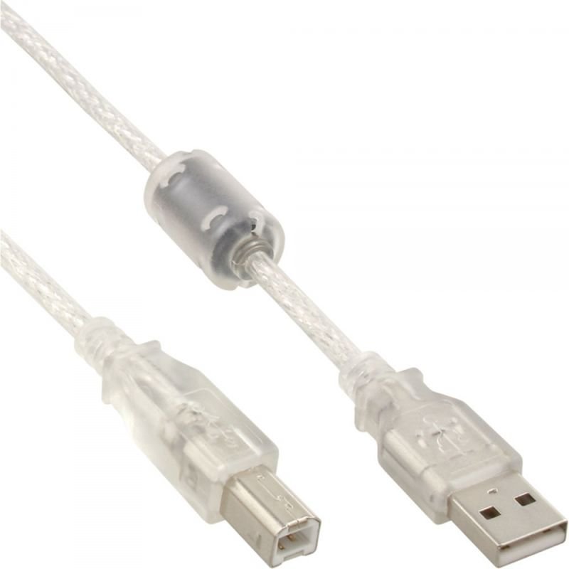USB Kabel 2.0 AB  transpartent Ferrit 5,0m